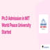 Ph.D Admission in MIT World Peace University Started, Check Last Date of Application
